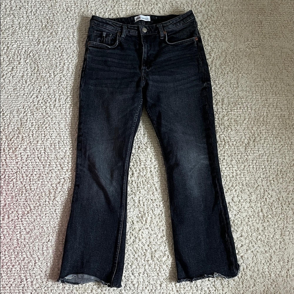 Zara Black Mid Rise Straight Leg Jeans